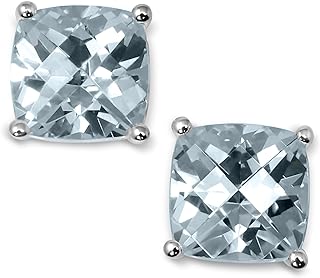 Cushion Cut Aquamarine Stud Earrings with Push Back in 14K White Gold, 2-5/8ct by KOKAV