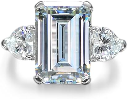 Exquisite 5 Carat Emerald Cut Engagement Ring in Sterling Silver with Cubic Zirconia for Women, Unique Three-Stone Design