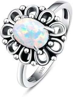 Opal Ring/Turquoise Ring/Lotus Ring 925 Sterling Silver Statement Rings Boho Flower Ring for Women Jewelry Gifts Size 5-9