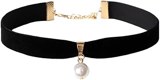 Adjustable Black Pearl Choker Necklace with Velvet Alloy Rope Chain for Women and Girls - Elegant Collar Design