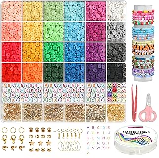 6000+PCS Clay Beads Bracelet Making Kit,24 Color DIY Flat Preppy Beads for Friendship Jewelry Making,Polymer Heishi Beads with Charms Gifts for Teen Girls Crafts for 8-12