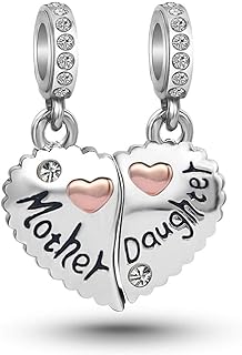KunBead Mother Daughter Son Sisters Best Friends Bestie Rose Gold Heart Puzzle Dangle Birthday Charms Compatible with Pandora Bracelet