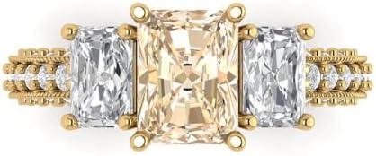 Clara Pucci 4.26 ct Emerald Cut Solitaire 3 stone Natural Brown Morganite Engagement Promise Anniversary Bridal Ring 18K Yellow Gold