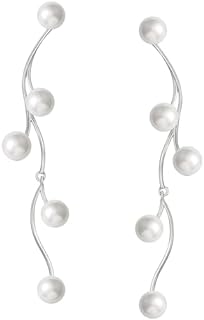 SWEETV Wedding Bridal Earrings for Brides, Long Pearl Drop Dangle Earrings for Women, Prom Formal Party