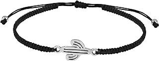 AeraVida Strong and Resilient Desert Cactus .925 Sterling Silver Charm on Cotton Rope Adjustable Pull Slide Bracelet