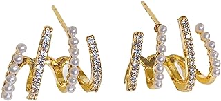 Claw Earrings for Women Cubic Zirconia 14K Gold Plated Cuff Earrings Pearl Claw Stud Earrings Hypoallergenic Half Hoop Stud Earrings for Women Girls Jewelry Gifts