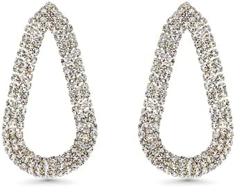 Women's Large Oval-Shaped 18k Yellow Gold-Plated Dangle Earrings with Sparkling Cubic Zirconia Stones
