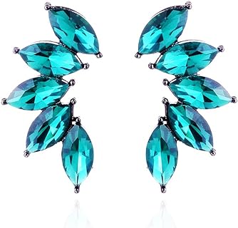 Colorful Rhinestone Earrings Statement Flower Crystal Vintage Sparkly Formal Lightweight Drop Dangling Retro Bling Fashion Trendy Minimalist Large Beaded Multicolor Flora Jewelry Transparent White Royal Dark Navy Blue Black Red Yellow Teal Green Gold Champagne Rainbow Hot Pink Earrings for Women Girl aretes para mujer