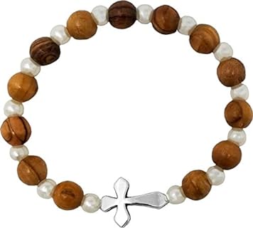 Holy Land Olive Wood Stretch Bracelet from Israel, Ornate Wrist Accessory for Business, Casual, or Social Outfit Attire