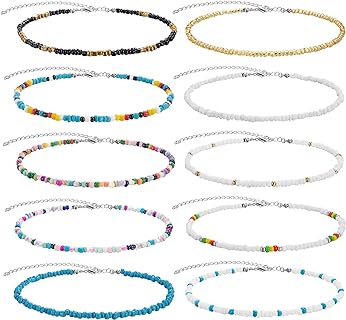 "Paparazzi Seed Bead Necklaces with Lobster-Claw Clasp, Rhinestone Gem," For Women Girls - Boho Design, Handmade Summer Beach Jewelry Gift