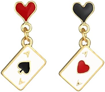 Queen of Heart Earrings Red Heart Poker Clock Drop Earrings for Women Girls,Asymmetric Long Clock Poker Dangle Earrings Queen of Hearts Costume Accessories