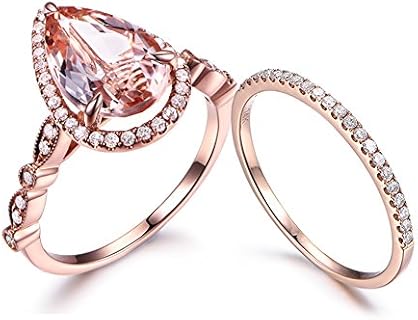 Halo Claw Morganite and Diamond Engagement Ring in 14k Rose Gold for Her, Peach Pink Gemstone Design
