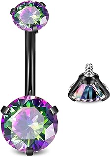 LOREMOW 14G Surgical Steel Belly Button Rings for Women Girls Cubic Zirconia Navel Rings Belly Curved Barbell Belly Piercing Jewelry 6/8/10/12/14/16MM BA RB 6