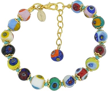 Glass Of Venice Murano Glass Bracelet Italian Millefiori Multicolor Mosaic Beads Handmade Blown Glass - Murano Glass Bracelets For Women