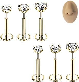 Cubic Zirconia Flat Back Nose Ring Set, 20g/18g, Stainless Steel Threadless Stud Earrings for Versatile Piercing Styles, Easy Push-In Design