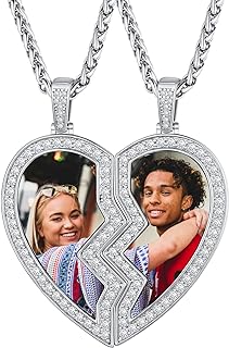 Custom4U Personalized BFF Photo Necklace Copper Custom Couple Broken Heart Pendant with Picture Gift for Best Friends Forever (Gift Box)