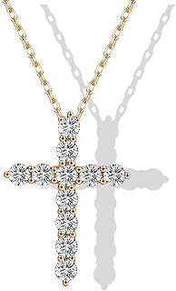 Moissanite Cross Necklace for Women, Gold or Silver Cross Necklaces for Boys and Girls, Sterling silver Cross Necklaces for Men, Cross Faith Pendant Necklace for Father's Day (Gold)