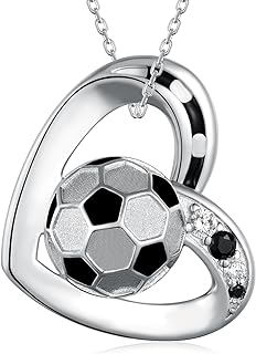 925 Sterling Silver Football Pendant Necklace with Ball Clasp, Decorated with Cubic Zirconia for Women – Tennis Design