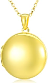 SOULMEET 10K 14K 18K Solid Gold/Silver Minimalist Round Locket Necklace That Holds 2 Pictures Personalized Photo Locket Letters Engraving Locket Gift