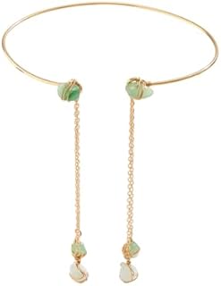 Vintage Natural Stone Upper Arm Cuff Colorful Gravel Pendant Armlet Bangle Long Tassel Simulated Jade Amber Amethyst Opal Bracelet Wedding Jewelry for Women