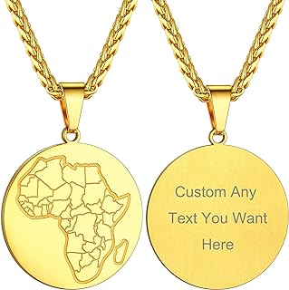 GOLDCHIC JEWELRY Africa Map Necklace for Men, Stainless Steel African Tribal/Egyptian Eye of Horus/I LOVE AFRICA/Elephant Africa Map Hiphop Necklace Unisex with 22”+2”Adjustable Chain