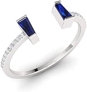 Diamondere Natural and Certified Open Center Side Baguette Gemstones and Diamonds Wedding Ring in 14K White Gold | 0.37 Carat Ring for Women, US Size 4 to 9