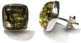 Ian and Valeri Co .Green Amber Sterling Silver Stud Square Earrings