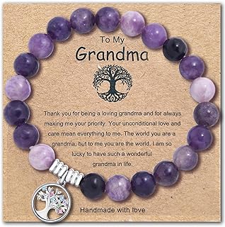 Mother-Daughter Inspirational Crystal Beaded Bracelets with No Clasp for Grandmothers, Featuring Tree of Life/Om Healing Crystal Design & Amethyst Stones