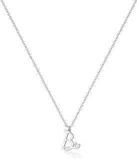Lobster Clasp Sterling Silver Initial Pendant Necklace with Cubic Zirconia on Cable Chain - Tewiky Silver Necklace for Women, Simple Monogram Design