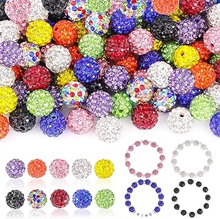 TINKRSTUFF Polymer Clay Rhinestone Baseball Bead Necklace, Shamballa Disco Ball Design in Mixed colors, for Jewelry Making - 100 pcs, 10mm Size, Round Shape