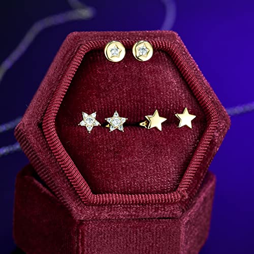 3 Pairs Star Stud Earrings for Women and Men，14K Gold Plated Dainty Tiny Hypoallergenic Cartilage Cubic Zirconia Earrings Set