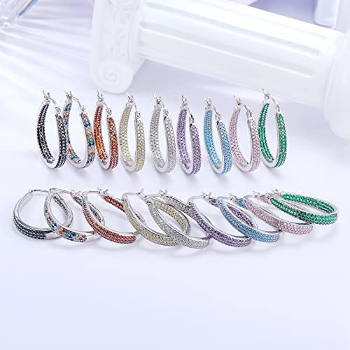 925 Sterling Silver Post Hoop Earrings for Women Gilrs Multcolors Cubic Zirconia 14K Gold Plated Oval Chunky Silver Gold Hoop Earrings weinuo Jewelry