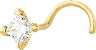 Unisex 14K Gold Moissanite Nose Stud with Cork-screw Design - Jewelry Avalanche V-Prong Set, Princess Cut Moissanite Nose Ring