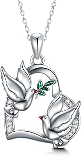 Sterling Silver Peace Dove Pendant Necklace with Cable Chain and Cubic Zirconia Embellishments