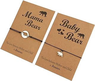 KunBead Mother and Daughter Matching Mama Bear Promise Bracelets set Make a Wish Card Bracelet