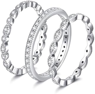 Stacked Wedding Rings with Cubic Zirconia for Women in 925 Sterling Silver, Marquise Design