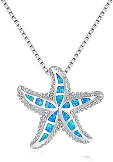 CiNily Opal Pendant Necklace for Women Girls 14K Gold Plated Turtle/Starfish/Dolphin Sea Animal Pendant Opal Jewelry Ocean Necklace