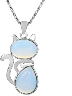 TUMBEELLUWA Stone Pendant Cat Healing Crystal Necklace Animal Energy Chakra Amulet Handmade Jewelry for Women