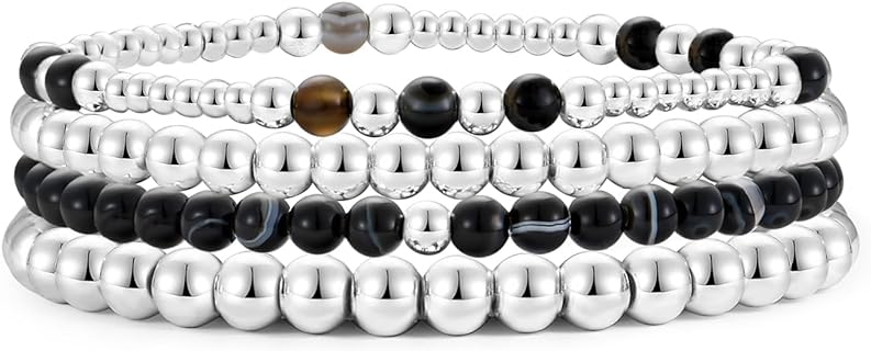 Lobster Claw Clasp Gold Beaded Bracelet Stack | Cord and Bead Chain | For Women | Elegance 11 Design | 14K Gold Plated Bracelet Set | No Gemstone | Hypoallergenic Layered Bracelet | Minimalist Style Jewelry Gift