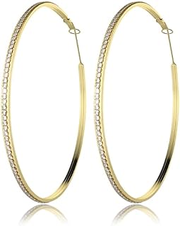 Cubic Zirconia Hoop Earrings for Women - 14K Gold Plated 925 Sterling Silver Shiny Wide Round Hoop Earrings