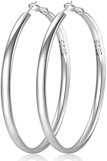 LOUMILEO S925 Sterling Silver Hoop Earrings 5mm Wide Silver Hoop Earrings for Women Hypoallergenic Large Silver Hoop Earrings Lightweight Big Hoop Earrings for Women (30/40/50/60/70mm)