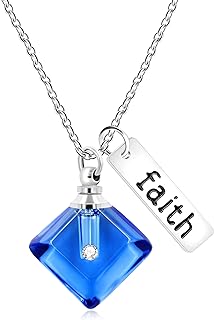 Cubic Zirconia Adorned Perfume Bottle Pendant Necklace with Cable Chain for Women, Faith-Inspired Mustard Seed Design
