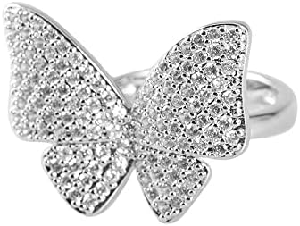 Dainty Cubic Zirconia Butterfly Open Statement Ring for Women Girls Rhinestone Crystal Engagement Promise Rings Anniversary Wedding Band Jewelry Gifts