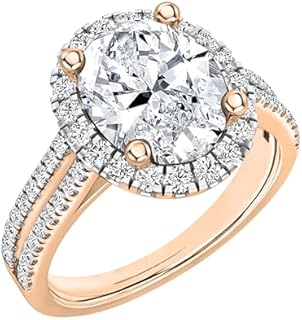 IGI Certified 18K Solid Gold Halo Engagement Ring for Women with 3.20 ctw, Oval (2.80 ct) & Round (0.40 ct) Lab Grown White Diamond