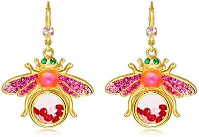 Chic Bumble Bee French Hoop Earrings with Crystal Cubic Zirconia Locket in Gold Plating - Enamel Crafted, Eco-friendly & Hypoallergenic Metallic Jewelry for Women