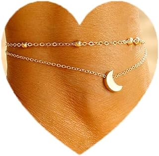 Shegirl Boho Double Anklets Bracelet Moon Beach Ankle Bracelet Silver Beads Chain Foot Jewelry for Women and Girls
