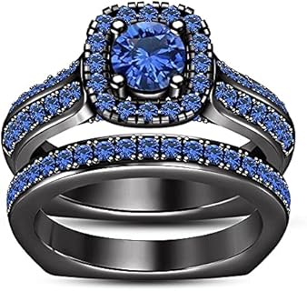 18K BLACK high quality SAPPHIRE DIAMOND STERLING SILVER RING AND BAND - Size 6 and 8