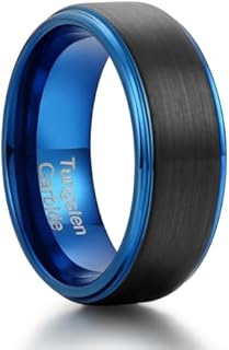 Mens Wedding Band - Premium 8mm Tungsten Ring, Comfort Fit Mens Wedding Ring, Mens Tungsten Wedding Bands, Stylish Blue-Black Mens Rings Tungsten, Ideal for Grooms