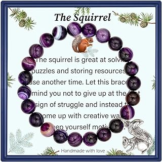 Lobster Claw Clasp Squirrel Bracelet Charm with Rope Chain, Natural Stone - Perfect Gift for Women, Girls, Niece, Daughter, Granddaughter - Cute and Meaningful Birthday Present