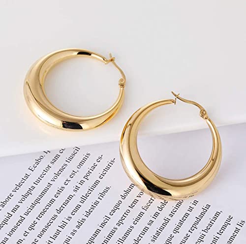 LOUMILEO Chunky Gold Hoop Earrings for Women, Sterling Silver 14K Gold Plated Chunky Gold Hoops Earrings Hypoallergenic Lightweight Thick Gold Hoop Earrings for Women Girls